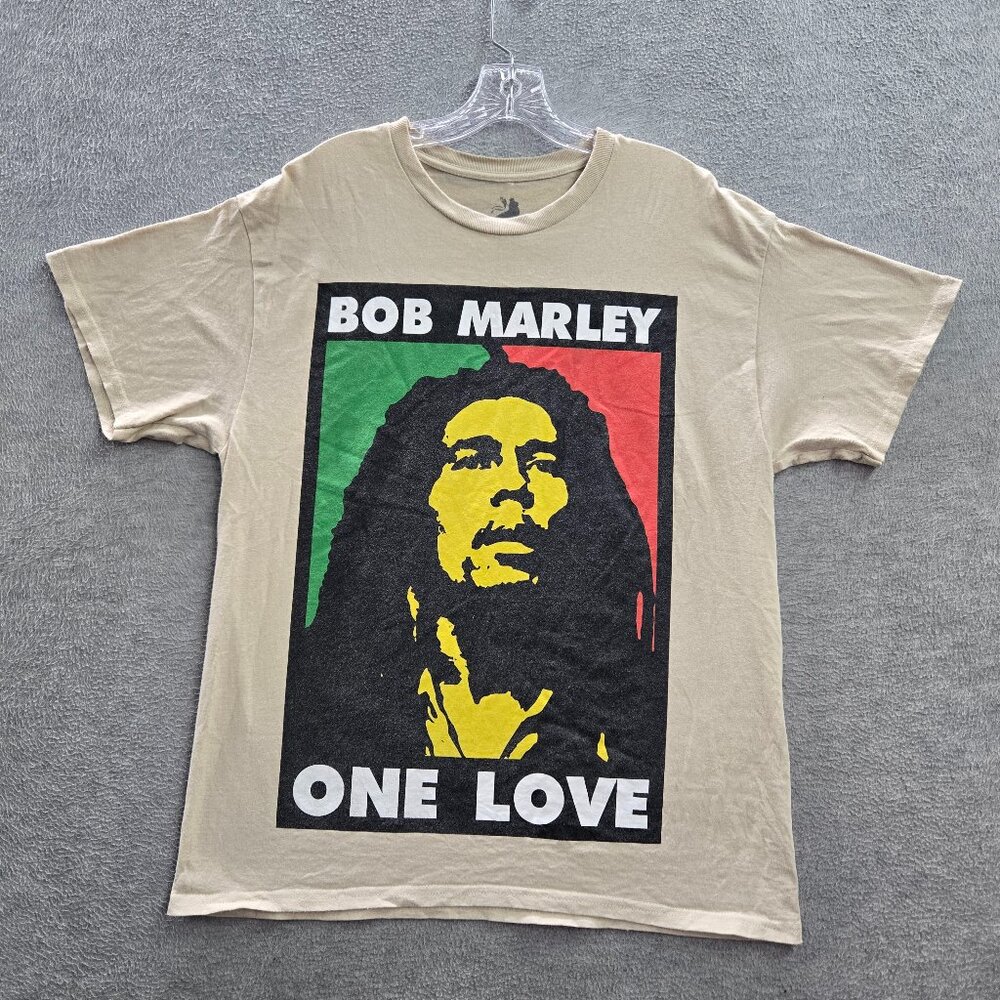 Bob Marley Men Shirt Large Beige One Love Reggae Rasta Zion Graphic‎ Tee